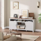 Meuble TV de ferme pour téléviseurs de 63 pouces, meuble de divertissement avec armoires de rangement et étagères, portes d'armoire pour salon ou chambre à coucher
