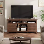 Meuble TV de ferme pour téléviseurs de 63 pouces, meuble de divertissement avec armoires de rangement et étagères, portes d'armoire pour salon ou chambre à coucher