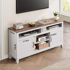 Meuble TV de ferme pour téléviseurs de 63 pouces, meuble de divertissement avec armoires de rangement et étagères, portes d'armoire pour salon ou chambre à coucher