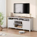 Meuble TV de ferme pour téléviseurs de 63 pouces, meuble de divertissement avec armoires de rangement et étagères, portes d'armoire pour salon ou chambre à coucher