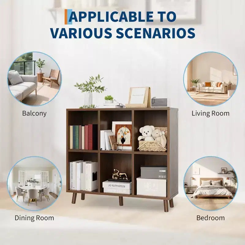 Étagère cube, étagère de rangement à 6 compartiments, bibliothèque ouverte autoportante, meuble de rangement avec base, pour salon, chambre, maison