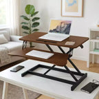 NAYSAYE Bureau réglable en hauteur, convertisseur de table d'appoint, poste de travail assis-debout pour la maison et le bureau, double moniteur pour ordinateur portable, marron et noir, 32 x 16,5 x 26