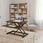 NAYSAYE Bureau réglable en hauteur, convertisseur de table d'appoint, poste de travail assis-debout pour la maison et le bureau, double moniteur pour ordinateur portable, marron et noir, 32 x 16,5 x 26