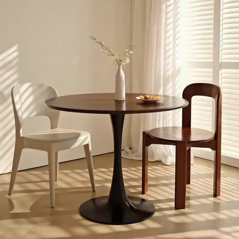 NAYSAYE Round Dining Table End Table Modern Kitchen Table MDF Top Steel Base for Living Room Office, Black, 31.5*19.7*19.1