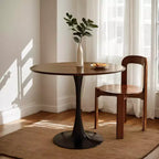 NAYSAYE Table à Manger Ronde Table d'Appoint Table de Cuisine Moderne Dessus MDF Base en Acier pour Salon Bureau, Noir, 31.5*19.7*19.1