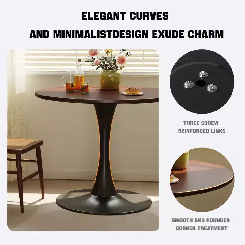 NAYSAYE Table à Manger Ronde Table d'Appoint Table de Cuisine Moderne Dessus MDF Base en Acier pour Salon Bureau, Noir, 31.5*19.7*19.1