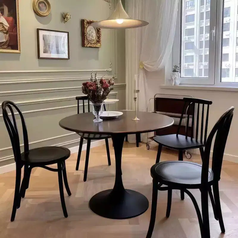NAYSAYE Table à Manger Ronde Table d'Appoint Table de Cuisine Moderne Dessus MDF Base en Acier pour Salon Bureau, Noir, 31.5*19.7*19.1