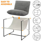 Fauteuil moderne rembourré Acekool, fauteuil de salon à cadre métallique avec coussin amovible, lin gris clair pour le salon