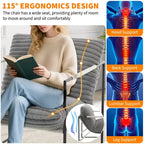 Fauteuil moderne rembourré Acekool, fauteuil de salon à cadre métallique avec coussin amovible, lin gris clair pour le salon
