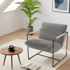 Fauteuil moderne rembourré Acekool, fauteuil de salon à cadre métallique avec coussin amovible, lin gris clair pour le salon