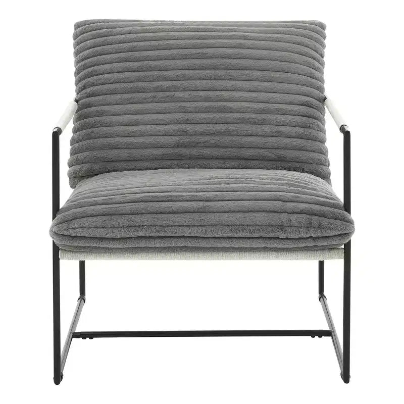 Fauteuil moderne rembourré Acekool, fauteuil de salon à cadre métallique avec coussin amovible, lin gris clair pour le salon