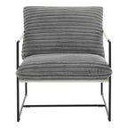 Fauteuil moderne rembourré Acekool, fauteuil de salon à cadre métallique avec coussin amovible, lin gris clair pour le salon