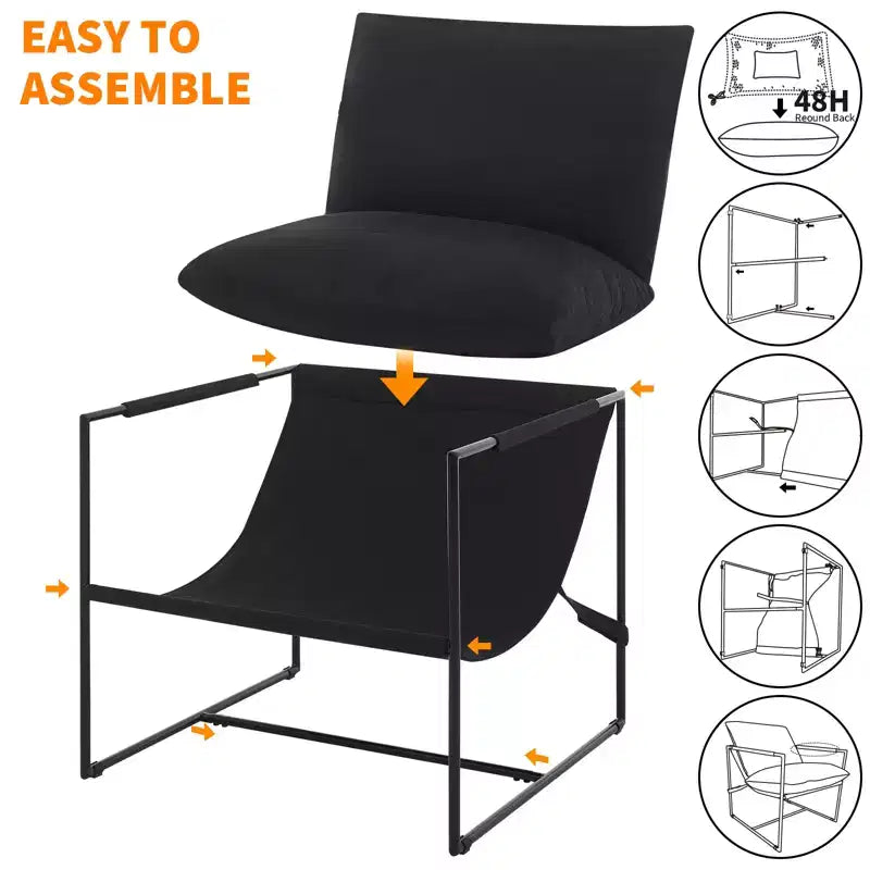 Fauteuil moderne rembourré Acekool, fauteuil de salon à cadre métallique avec coussin amovible, lin gris clair pour le salon