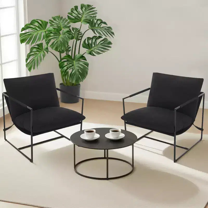 Fauteuil moderne rembourré Acekool, fauteuil de salon à cadre métallique avec coussin amovible, lin gris clair pour le salon