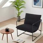 Fauteuil moderne rembourré Acekool, fauteuil de salon à cadre métallique avec coussin amovible, lin gris clair pour le salon