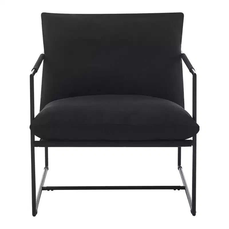 Fauteuil moderne rembourré Acekool, fauteuil de salon à cadre métallique avec coussin amovible, lin gris clair pour le salon