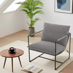 Fauteuil moderne rembourré Acekool, fauteuil de salon à cadre métallique avec coussin amovible, lin gris clair pour le salon