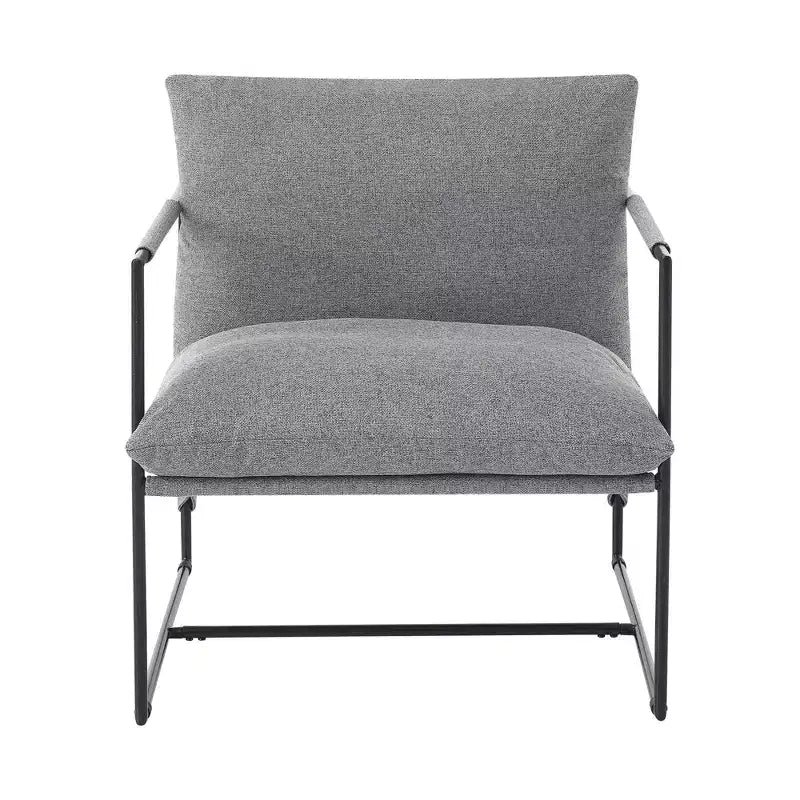 Fauteuil moderne rembourré Acekool, fauteuil de salon à cadre métallique avec coussin amovible, lin gris clair pour le salon