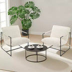 Fauteuil moderne rembourré Acekool, fauteuil de salon à cadre métallique avec coussin amovible, lin gris clair pour le salon