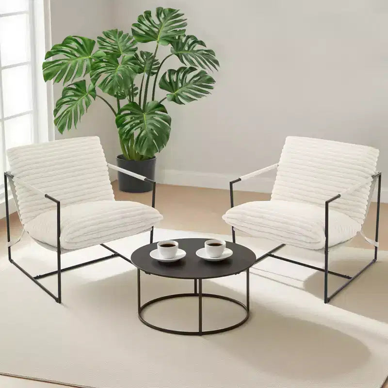 Fauteuil moderne rembourré Acekool, fauteuil de salon à cadre métallique avec coussin amovible, lin gris clair pour le salon