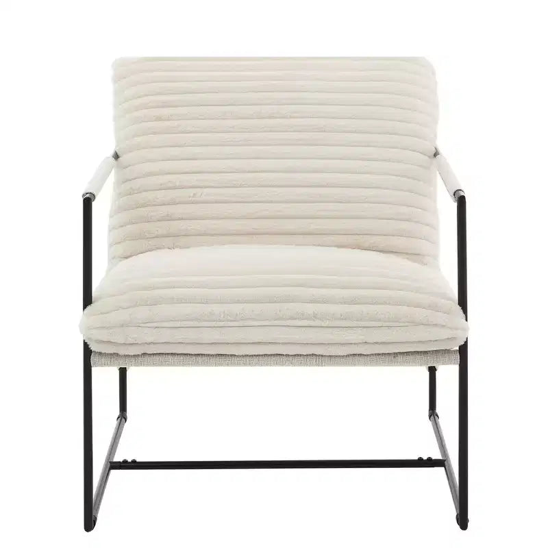 Fauteuil moderne rembourré Acekool, fauteuil de salon à cadre métallique avec coussin amovible, lin gris clair pour le salon