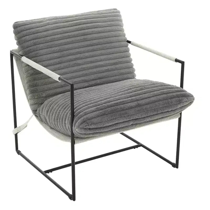 Fauteuil moderne rembourré Acekool, fauteuil de salon à cadre métallique avec coussin amovible, lin gris clair pour le salon