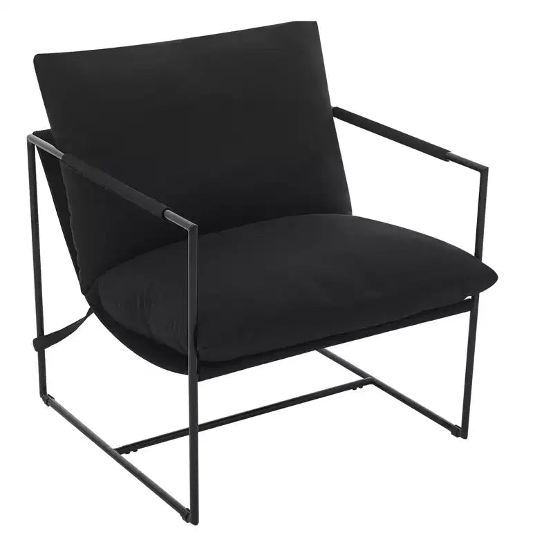 Fauteuil moderne rembourré Acekool, fauteuil de salon à cadre métallique avec coussin amovible, lin gris clair pour le salon