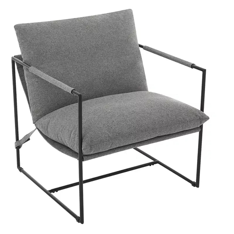 Fauteuil moderne rembourré Acekool, fauteuil de salon à cadre métallique avec coussin amovible, lin gris clair pour le salon
