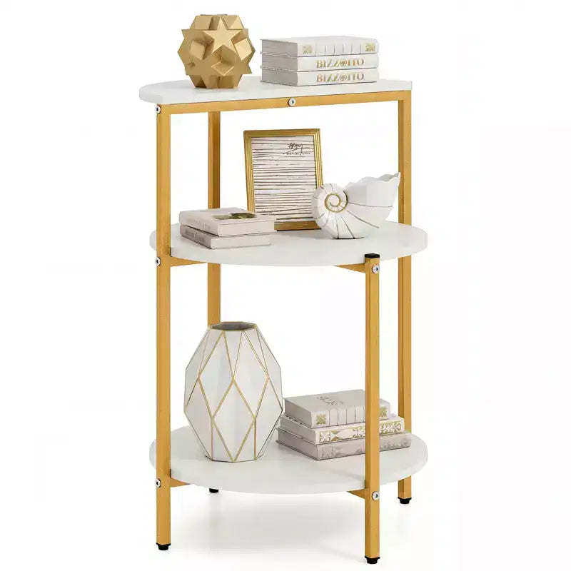 Costway 3-Tier Side Table Round End Table w/Storage Shelves Metal Frame for Bedroom