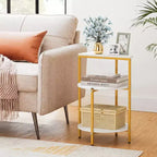 Table d'appoint ronde à 3 niveaux Costway avec étagères de rangement et cadre en métal pour chambre à coucher