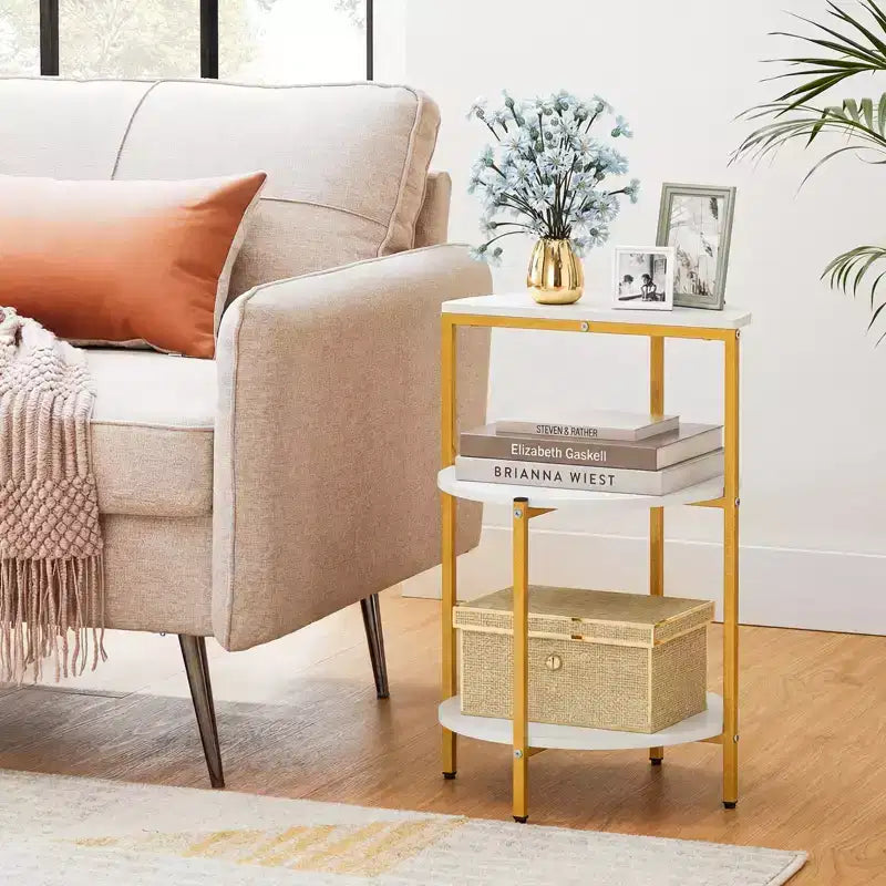 Table d'appoint ronde à 3 niveaux Costway avec étagères de rangement et cadre en métal pour chambre à coucher