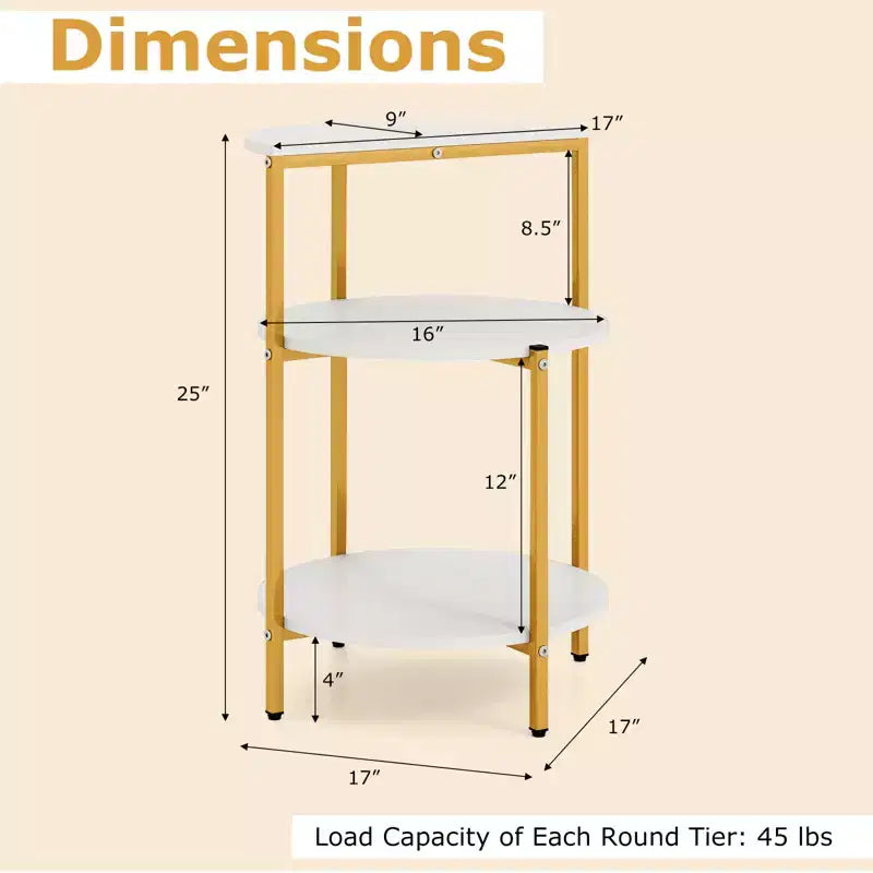 Table d'appoint ronde à 3 niveaux Costway avec étagères de rangement et cadre en métal pour chambre à coucher