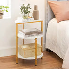 Table d'appoint ronde à 3 niveaux Costway avec étagères de rangement et cadre en métal pour chambre à coucher