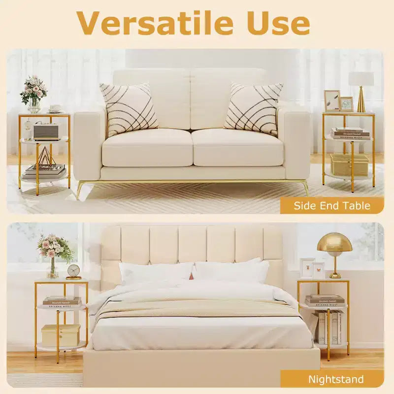 Table d'appoint ronde à 3 niveaux Costway avec étagères de rangement et cadre en métal pour chambre à coucher