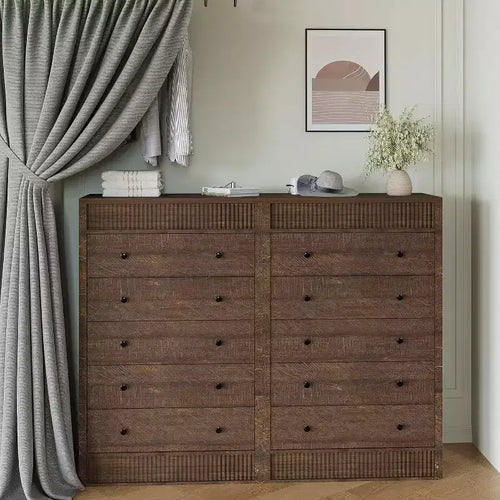 Commode haute à 5 tiroirs en noyer, 80 cm de large, commode cannelée, meuble de rangement moderne en bois pour chambre à coucher, chambre d'enfant, couloir, salon