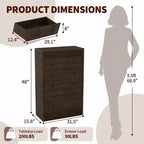 Commode haute à 5 tiroirs en noyer, 80 cm de large, commode cannelée, meuble de rangement moderne en bois pour chambre à coucher, chambre d'enfant, couloir, salon