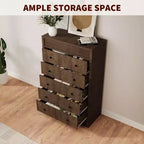 Commode haute à 5 tiroirs en noyer, 80 cm de large, commode cannelée, meuble de rangement moderne en bois pour chambre à coucher, chambre d'enfant, couloir, salon
