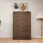 Commode haute à 5 tiroirs en noyer, 80 cm de large, commode cannelée, meuble de rangement moderne en bois pour chambre à coucher, chambre d'enfant, couloir, salon