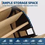 Meuble à chaussures, organiseur d'entrée, armoire cannelée de 122 cm de haut avec 2 tiroirs basculants, étagère ouverte, profil incurvé