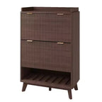 Shoe Cabinet, Entryway Organizer  48 Tall Fluted Cabinet with 2 Flip Drawers Open Shelf Curved Profile