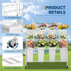 Support de présentation de fleurs avec 12 seaux carrés, Chariot de fleurs en métal avec roues pour patio, jardin, magasin, intérieur et extérieur