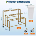 Support de présentation de fleurs avec 12 seaux carrés, Chariot de fleurs en métal avec roues pour patio, jardin, magasin, intérieur et extérieur