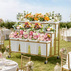 Support de présentation de fleurs avec 12 seaux carrés, Chariot de fleurs en métal avec roues pour patio, jardin, magasin, intérieur et extérieur