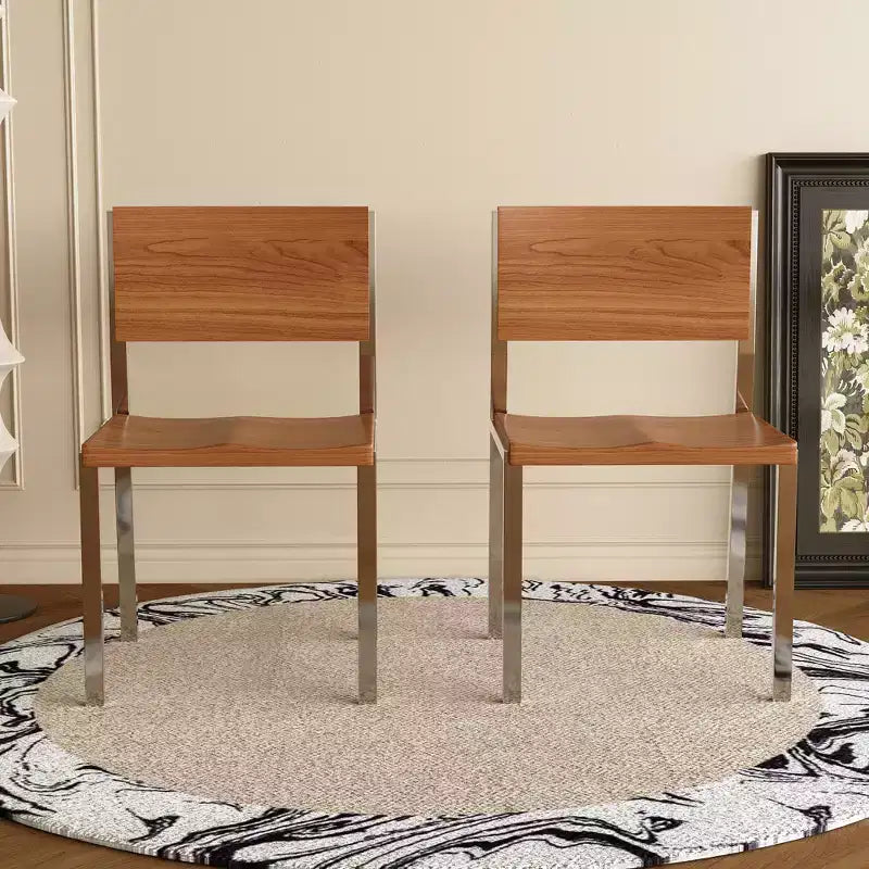 Chaise de salle à manger moderne minimaliste Luck Live (lot de 2) - Piétement en acier inoxydable et assise en bois massif
