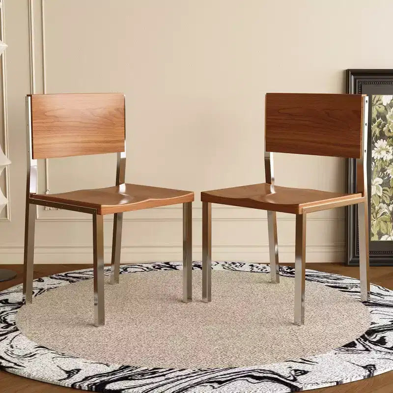 Chaise de salle à manger moderne minimaliste Luck Live (lot de 2) - Piétement en acier inoxydable et assise en bois massif