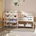 Organisateur de rangement de jouets pour enfants VIYET 34, unité en polyéthylène rose avec étagère à livres à 2 niveaux et 12 bacs de rangement (organisateur pour salle de jeux/chambre/salle de classe)