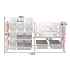 Organisateur de rangement de jouets pour enfants VIYET 34, unité en polyéthylène rose avec étagère à livres à 2 niveaux et 12 bacs de rangement (organisateur pour salle de jeux/chambre/salle de classe)