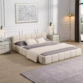 Queen/King Size Elegant Chenille Upholstered Platform Bed Frame, Checkerboard Design Bed, Beige - ModernLuxe