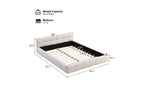 Cadre de lit plateforme élégant en chenille, format grand lit (Queen/King Size), motif damier, beige - ModernLuxe