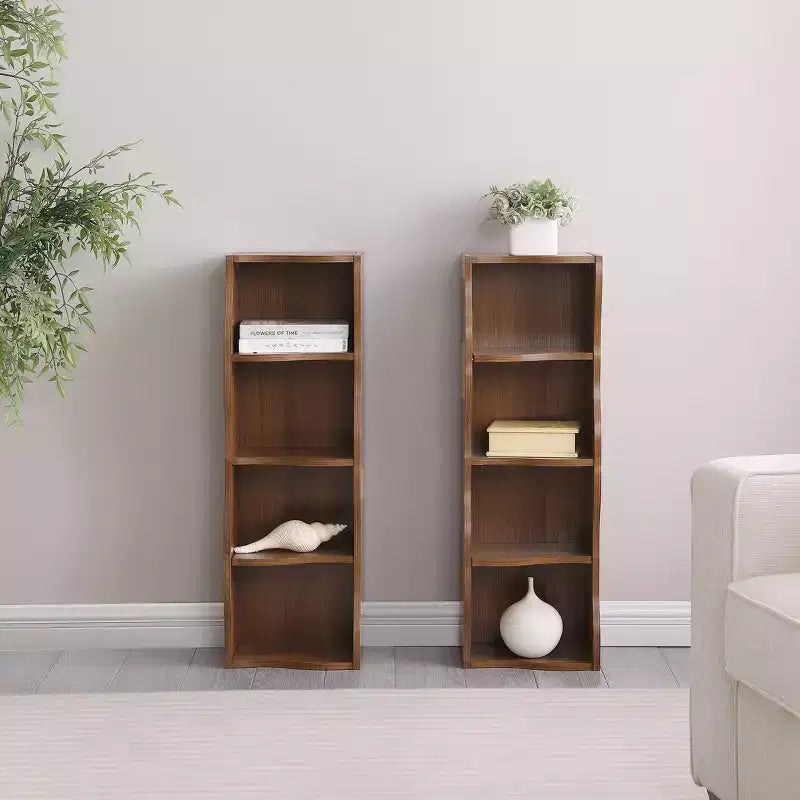 VIYET 718-Étagère ultra-mince réglable, Présentoir en MDF Noyer avec bordure ondulée (Organisateur de bureau amovible)